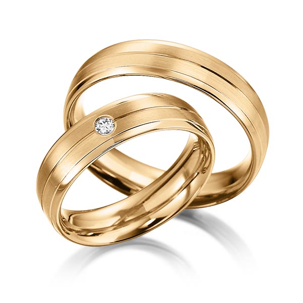 Pair classic wedding bands in Rosé gold 14K (585/1000) with in total 0,05 ct. brilliant tw,si by acredo - S-1156-5 Pair classic wedding bands in Rosé gold 14K (585/1000) with in total 0,05 ct. brilliant tw,si by acredo - S-1156-5