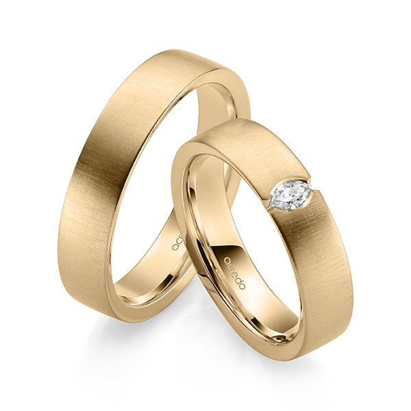 Pair classic wedding bands in Rosé gold 14K (585/1000) with in total 0,1 ct. tw,vs by acredo - A-2144-1 Pair classic wedding bands in Rosé gold 14K (585/1000) with in total 0,1 ct. tw,vs by acredo - A-2144-1