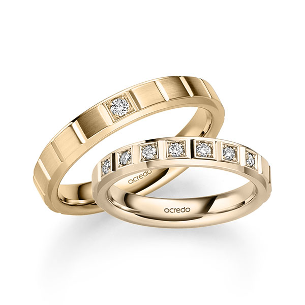 Pair classic wedding bands in Signature Gold 585 with in total 0,2 ct. brilliant tw,si by acredo - A-2494-2 Pair classic wedding bands in Signature Gold 585 with in total 0,2 ct. brilliant tw,si by acredo - A-2494-2