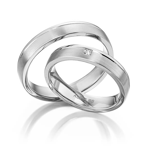 Pair classic wedding bands in White gold 14K (585/1000) with in total 0,03 ct. princess diamond tw,vs by acredo - S-1149-4 Pair classic wedding bands in White gold 14K (585/1000) with in total 0,03 ct. princess diamond tw,vs by acredo - S-1149-4