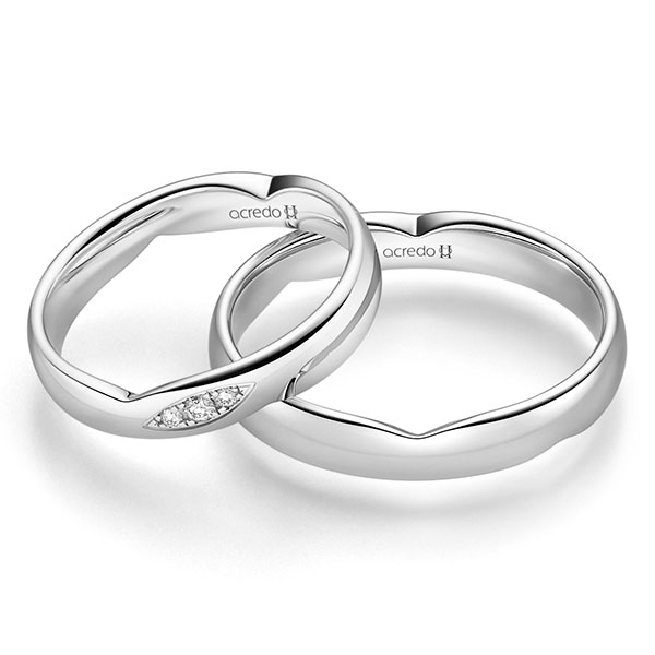 Pair classic wedding bands in White gold 14K (585/1000) with in total 0,045 ct. brilliant tw,si by acredo - A-2254-1 Pair classic wedding bands in White gold 14K (585/1000) with in total 0,045 ct. brilliant tw,si by acredo - A-2254-1