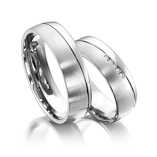 Pair classic wedding bands in White gold 14K (585/1000) with in total 0,05 ct. brilliant tw,si by acredo - S-1153-4 Pair classic wedding bands in White gold 14K (585/1000) with in total 0,05 ct. brilliant tw,si by acredo - S-1153-4