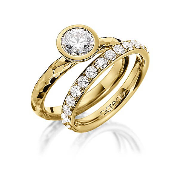 Pair classic wedding bands in Yellow gold 22K (916/1000) with 1 ct. + in total 1,4 ct. brilliant r,if by acredo - A-1482-1 Pair classic wedding bands in Yellow gold 22K (916/1000) with 1 ct. + in total 1,4 ct. brilliant r,if by acredo - A-1482-1
