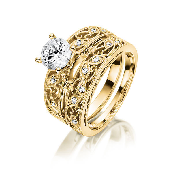 Ring-Set in Gelbgold 750 mit 0,7 ct. + zus. 0,14 ct. Brillant tw, si tw, vs von Steinberg - Q-1427-2 Ring-Set in Gelbgold 750 mit 0,7 ct. + zus. 0,14 ct. Brillant tw, si tw, vs von Steinberg - Q-1427-2