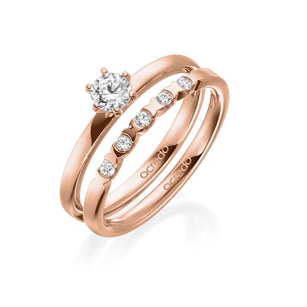 Ring-Set in roodgoud 14 kt. met 0,3 ct. + in totaal 0,1 ct. Briljant tw,vs van acredo - A-1998-4 Ring-Set in roodgoud 14 kt. met 0,3 ct. + in totaal 0,1 ct. Briljant tw,vs van acredo - A-1998-4