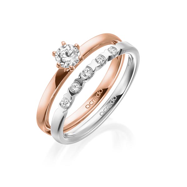 Ring-Set in roodgoud 14 kt. met 0,3 ct. + in totaal 0,1 ct. Briljant tw,vs van acredo - A-1998-7 Ring-Set in roodgoud 14 kt. met 0,3 ct. + in totaal 0,1 ct. Briljant tw,vs van acredo - A-1998-7