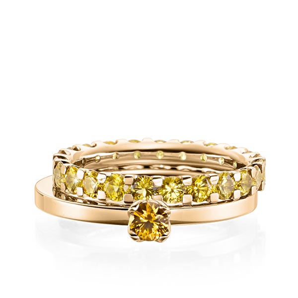 Ring-Set in roségoud 14 kt. met in totaal 2,32 ct. Briljant Saffier Geel van acredo - A-1985-3 Ring-Set in roségoud 14 kt. met in totaal 2,32 ct. Briljant Saffier Geel van acredo - A-1985-3