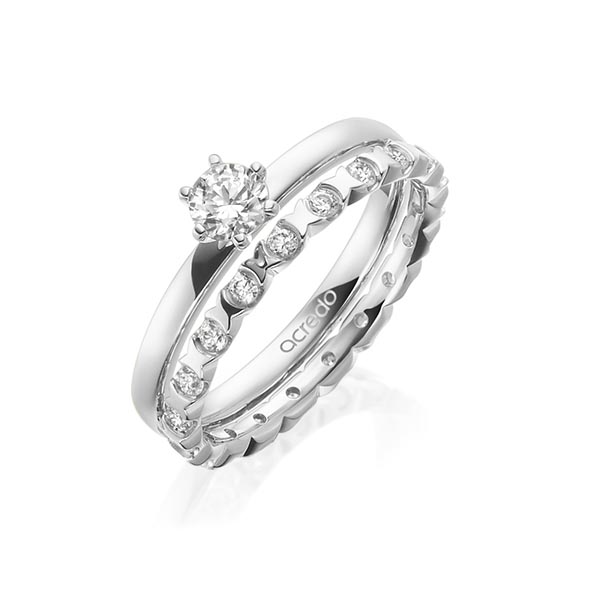 Ring-Set in witgoud 14 kt. met 0,3 ct. + in totaal 0,4 ct. Briljant tw,vs van acredo - A-1997-2 Ring-Set in witgoud 14 kt. met 0,3 ct. + in totaal 0,4 ct. Briljant tw,vs van acredo - A-1997-2