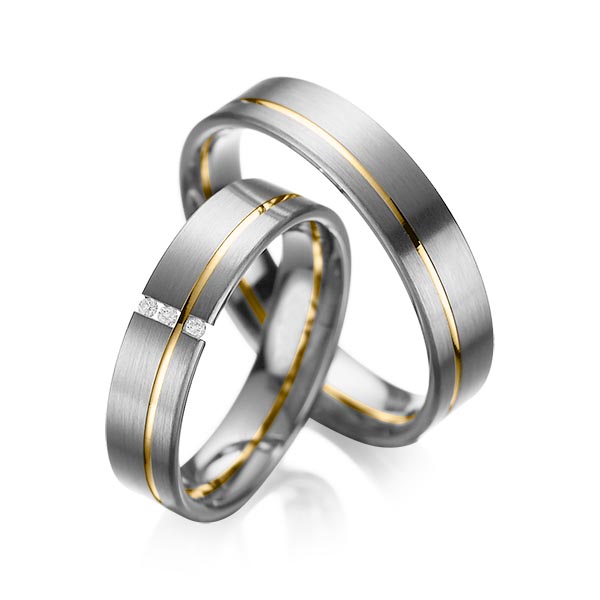 Set Bicolor trouwringen in dark grey gold 14 kt. geelgoud 14 kt. met in totaal 0,03 ct. Briljant tw/si van acredo - A-1037-14 Set Bicolor trouwringen in dark grey gold 14 kt. geelgoud 14 kt. met in totaal 0,03 ct. Briljant tw/si van acredo - A-1037-14