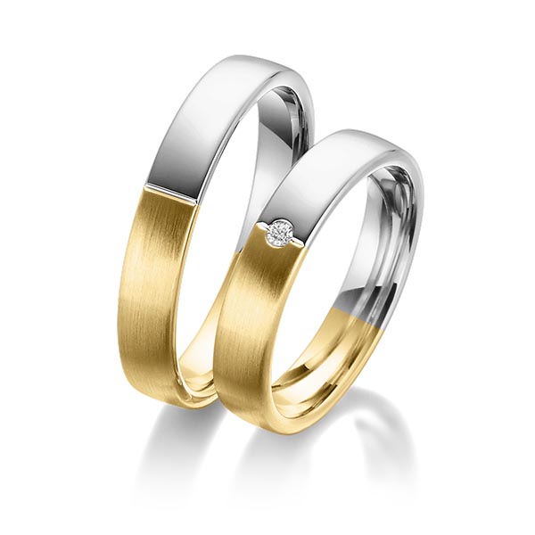 Set Bicolor trouwringen in geelgoud 14 kt. grijsgoud 14 kt. met in totaal 0,03 ct. Briljant tw/si van Eternal Touch - Y-1379-5 Set Bicolor trouwringen in geelgoud 14 kt. grijsgoud 14 kt. met in totaal 0,03 ct. Briljant tw/si van Eternal Touch - Y-1379-5