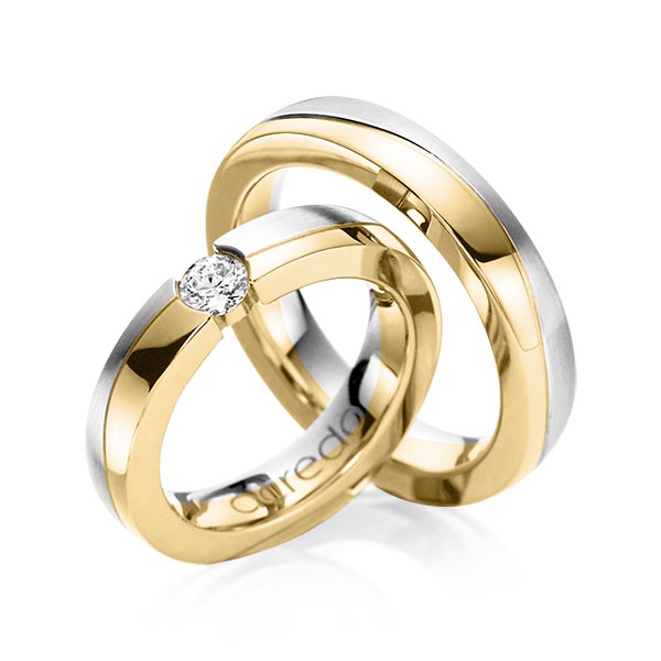 Set Bicolor trouwringen in geelgoud 14 kt. witgoud 14 kt. met 0,3 ct. Briljant tw/si van acredo - A-1119-7 Set Bicolor trouwringen in geelgoud 14 kt. witgoud 14 kt. met 0,3 ct. Briljant tw/si van acredo - A-1119-7