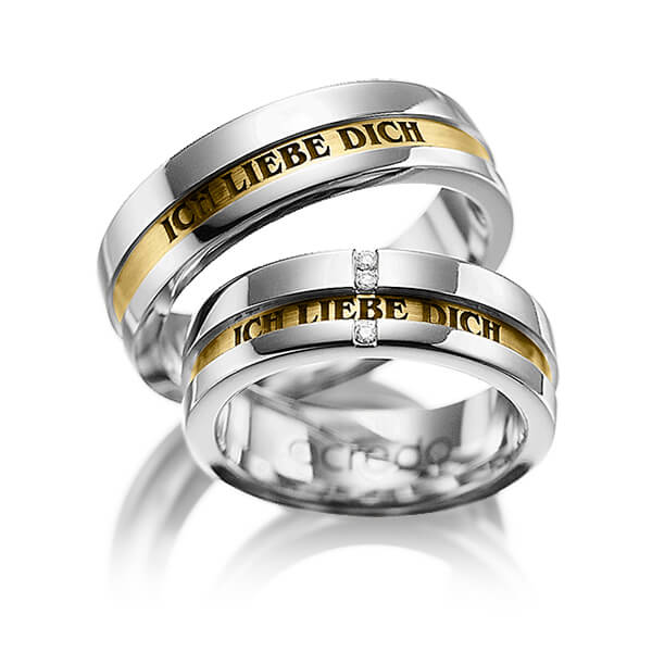 Set Bicolor trouwringen in grijsgoud 14 kt. geelgoud 14 kt. met in totaal 0,03 ct. Briljant tw/si van acredo - A-1032-5 Set Bicolor trouwringen in grijsgoud 14 kt. geelgoud 14 kt. met in totaal 0,03 ct. Briljant tw/si van acredo - A-1032-5