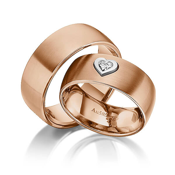 Set Bicolor trouwringen in roodgoud 14 kt. witgoud 14 kt. met in totaal 0,12 ct. Hart-Diamant tw,vs van Eternal Touch - Y-1335-8 Set Bicolor trouwringen in roodgoud 14 kt. witgoud 14 kt. met in totaal 0,12 ct. Hart-Diamant tw,vs van Eternal Touch - Y-1335-8