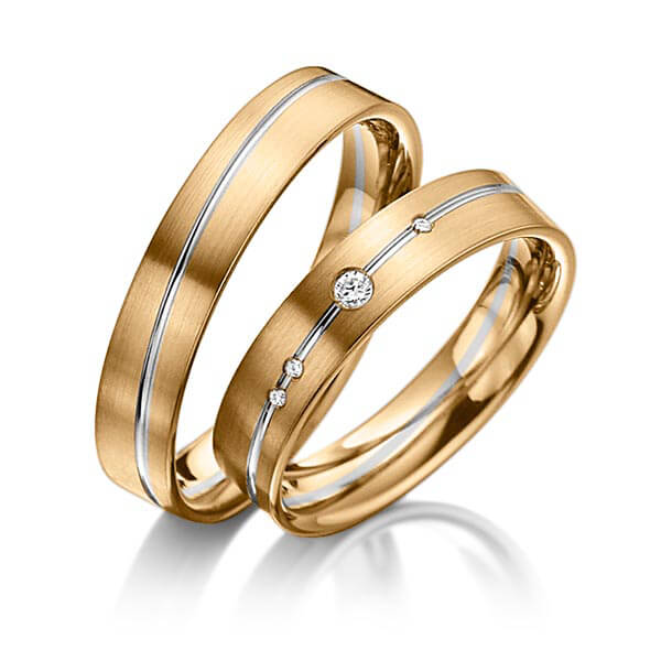 Set Bicolor trouwringen in roségoud 14 kt. grijsgoud 14 kt. met in totaal 0,045 ct. Briljant tw/si van acredo - A-3017-9 Set Bicolor trouwringen in roségoud 14 kt. grijsgoud 14 kt. met in totaal 0,045 ct. Briljant tw/si van acredo - A-3017-9