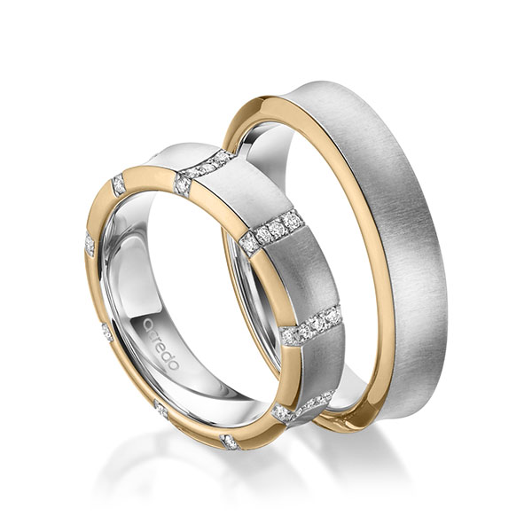 Set Bicolor trouwringen in roségoud 14 kt. witgoud 14 kt. met in totaal 0,36 ct. Briljant tw/si van acredo - A-1970-1 Set Bicolor trouwringen in roségoud 14 kt. witgoud 14 kt. met in totaal 0,36 ct. Briljant tw/si van acredo - A-1970-1