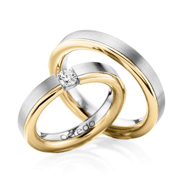 Set Bicolor trouwringen in witgoud 14 kt. geelgoud 14 kt. met 0,3 ct. Briljant tw,vs van acredo - A-1121-7 Set Bicolor trouwringen in witgoud 14 kt. geelgoud 14 kt. met 0,3 ct. Briljant tw,vs van acredo - A-1121-7