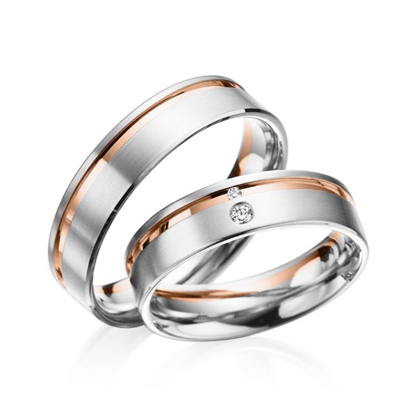 Set Bicolor trouwringen in witgoud 14 kt. roodgoud 14 kt. met in totaal 0,038 ct. Briljant tw/si van acredo - A-3013-7 Set Bicolor trouwringen in witgoud 14 kt. roodgoud 14 kt. met in totaal 0,038 ct. Briljant tw/si van acredo - A-3013-7