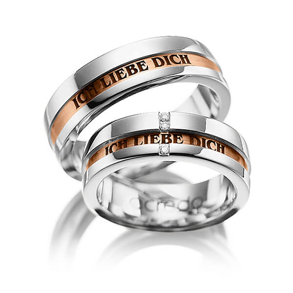 Set Bicolor trouwringen in witgoud 14 kt. roodgoud 14 kt. met in totaal 0,03 ct. Briljant tw/si van acredo - A-1032-2 Set Bicolor trouwringen in witgoud 14 kt. roodgoud 14 kt. met in totaal 0,03 ct. Briljant tw/si van acredo - A-1032-2