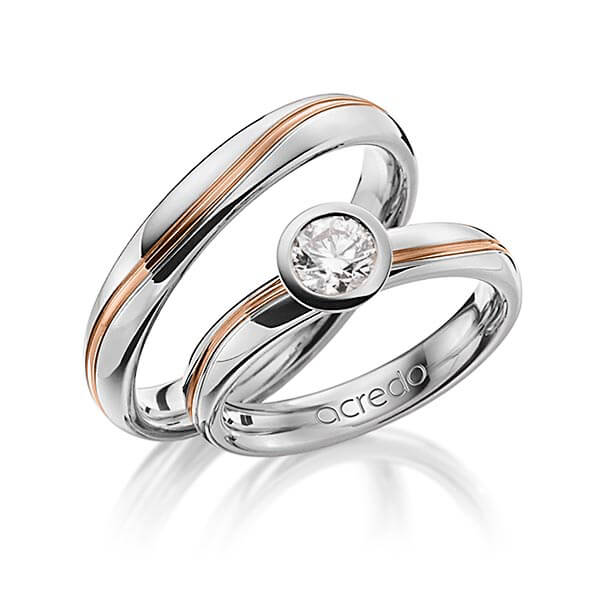 Set Bicolor trouwringen in witgoud 18 kt. roodgoud 18 kt. met 0,5 ct. Briljanten r,if van acredo - A-1256-2 Set Bicolor trouwringen in witgoud 18 kt. roodgoud 18 kt. met 0,5 ct. Briljanten r,if van acredo - A-1256-2
