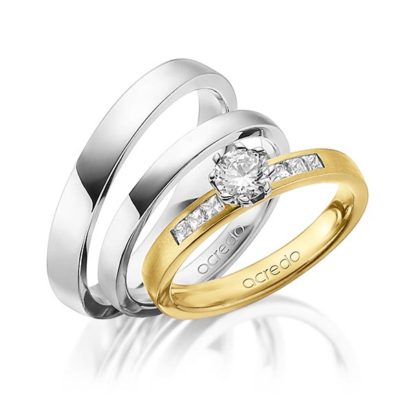 Set in Gelbgold 585 mit 0,4 ct. + zus. 0,18 ct. Prinzess-Diamant & Brillant tw, si tw, vs von acredo - A-1432-10 Set in Gelbgold 585 mit 0,4 ct. + zus. 0,18 ct. Prinzess-Diamant & Brillant tw, si tw, vs von acredo - A-1432-10