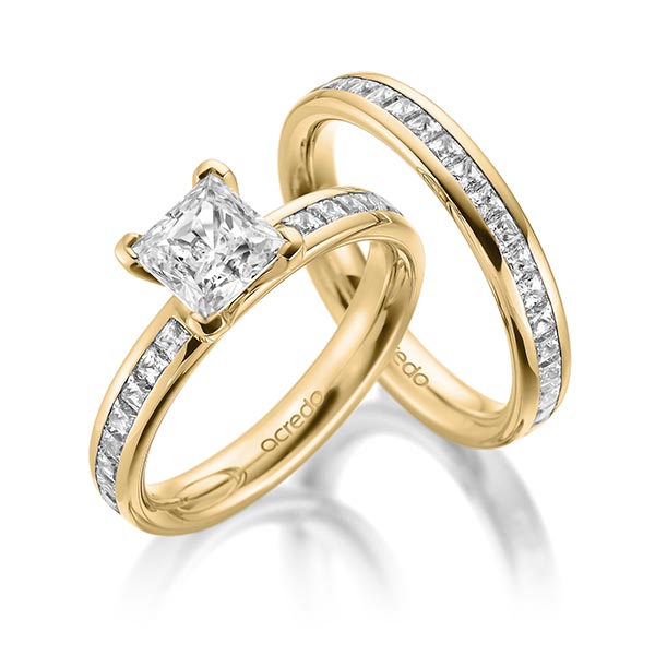 Set in Gelbgold 585 mit 1 ct. + zus. 1,05 ct. Brillant & Prinzess-Diamant tw, vs tw, si von acredo - A-2004-2 Set in Gelbgold 585 mit 1 ct. + zus. 1,05 ct. Brillant & Prinzess-Diamant tw, vs tw, si von acredo - A-2004-2