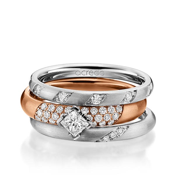 Set in Graugold 585 mit zus. 0,755 ct. Brillant & Prinzess-Diamant tw, si von acredo - A-1437-8 Set in Graugold 585 mit zus. 0,755 ct. Brillant & Prinzess-Diamant tw, si von acredo - A-1437-8