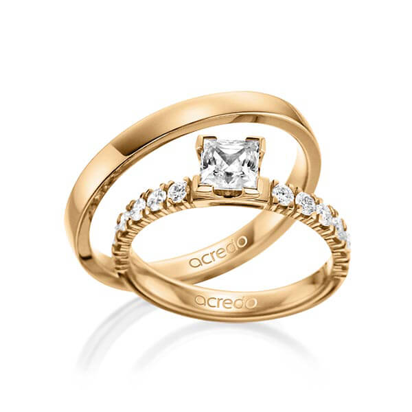 Set in roségoud 14 kt. met 0,7 ct. + in totaal 0,48 ct. Princess-Diamant tw,vs tw/si van acredo - A-1563-1 Set in roségoud 14 kt. met 0,7 ct. + in totaal 0,48 ct. Princess-Diamant tw,vs tw/si van acredo - A-1563-1
