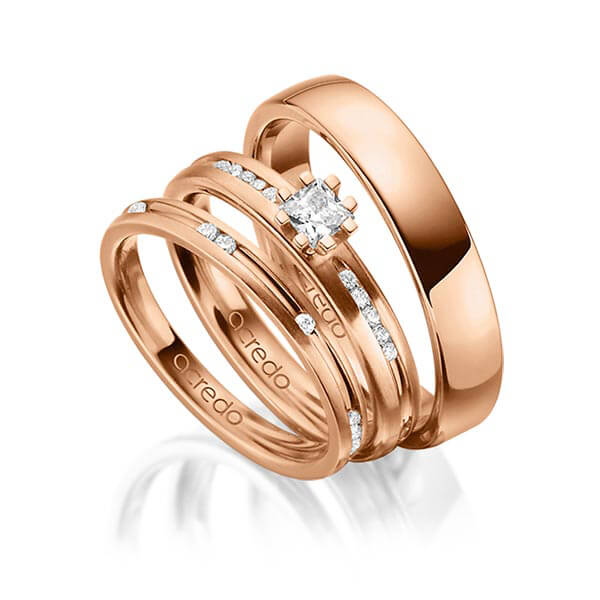 Set in Rotgold 585 mit zus. 0,47 ct. Brillant & Prinzess-Diamant tw, si von acredo - A-1429-4 Set in Rotgold 585 mit zus. 0,47 ct. Brillant & Prinzess-Diamant tw, si von acredo - A-1429-4