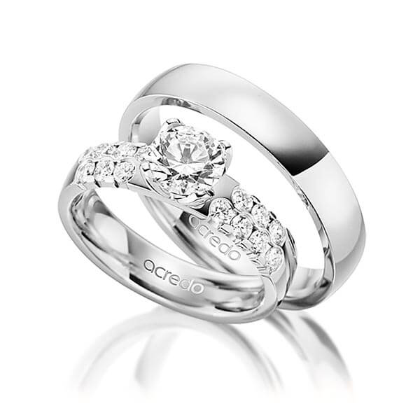 Set in witgoud 14 kt. met 1 ct. + in totaal 0,56 ct. Briljant tw/si van acredo - A-1561-1 Set in witgoud 14 kt. met 1 ct. + in totaal 0,56 ct. Briljant tw/si van acredo - A-1561-1