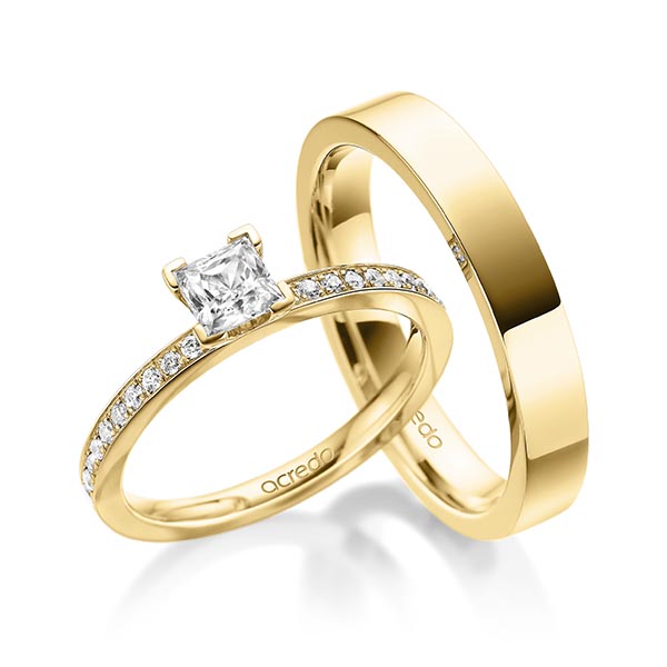 set in Yellow gold 14K (585/1000) with 0,5 ct. + in total 0,2 ct. princess diamond tw,vs tw,si by acredo - A-1934-2 set in Yellow gold 14K (585/1000) with 0,5 ct. + in total 0,2 ct. princess diamond tw,vs tw,si by acredo - A-1934-2