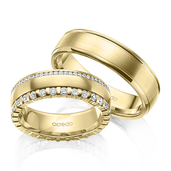 Set Klassieke Memoire-trouwringen in geelgoud 14 kt. volledig gezet met in totaal 0,875 ct. Briljant tw/si van acredo - A-2103-3 Set Klassieke Memoire-trouwringen in geelgoud 14 kt. volledig gezet met in totaal 0,875 ct. Briljant tw/si van acredo - A-2103-3