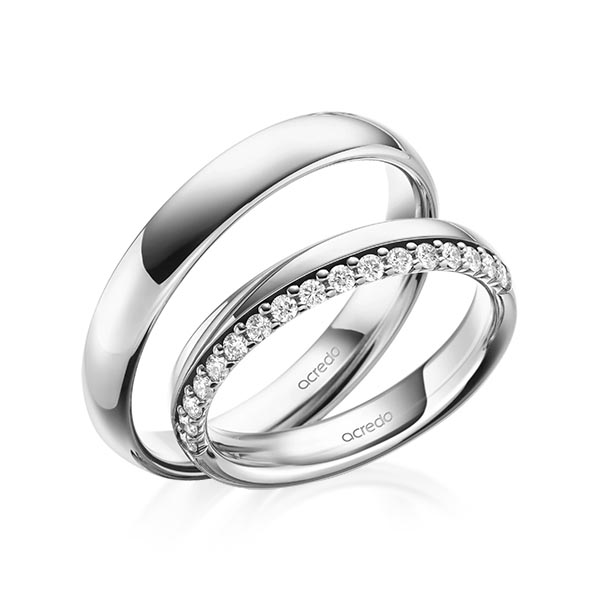 Set klassieke Memoire-trouwringen in grijsgoud 14 kt. half gezet met in totaal 0,255 ct. tw/si van acredo - A-2106-1 Set klassieke Memoire-trouwringen in grijsgoud 14 kt. half gezet met in totaal 0,255 ct. tw/si van acredo - A-2106-1