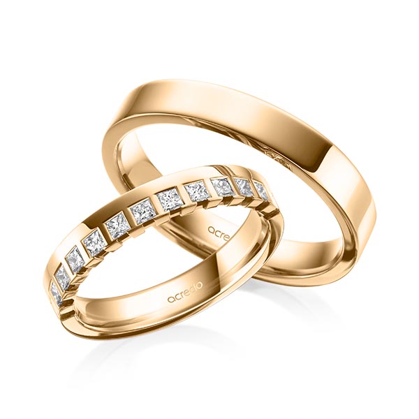 Set klassieke Memoire-trouwringen in roségoud 14 kt. half gezet met in totaal 0,36 ct. tw,vs van acredo - A-2109-3 Set klassieke Memoire-trouwringen in roségoud 14 kt. half gezet met in totaal 0,36 ct. tw,vs van acredo - A-2109-3