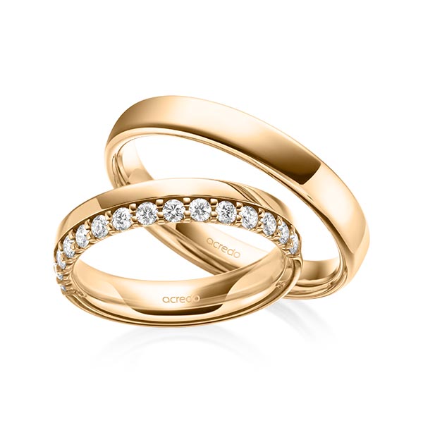 Set klassieke Memoire-trouwringen in roségoud 14 kt. half gezet met in totaal 0,42 ct. tw/si van acredo - A-2111-3 Set klassieke Memoire-trouwringen in roségoud 14 kt. half gezet met in totaal 0,42 ct. tw/si van acredo - A-2111-3