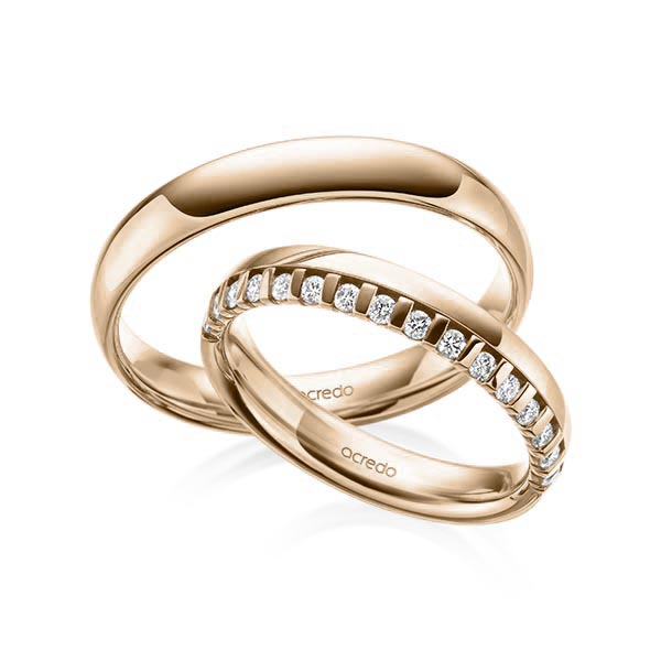 Set klassieke Memoire-trouwringen in Signature Gold 585 half gezet met in totaal 0,225 ct. tw/si van acredo - A-2107-11 Set klassieke Memoire-trouwringen in Signature Gold 585 half gezet met in totaal 0,225 ct. tw/si van acredo - A-2107-11