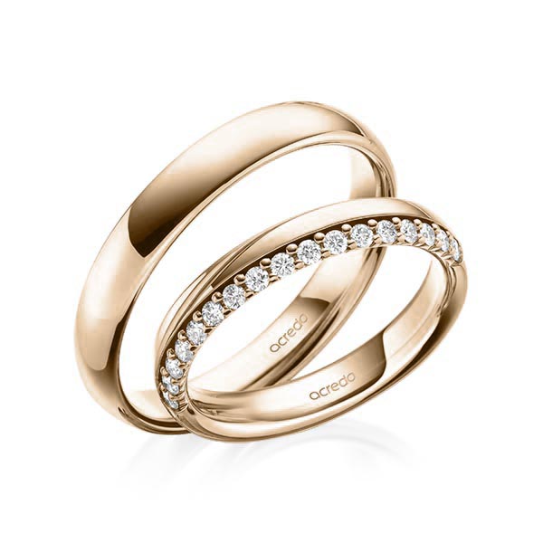 Set klassieke Memoire-trouwringen in Signature Gold 585 half gezet met in totaal 0,255 ct. tw/si van acredo - A-2106-11 Set klassieke Memoire-trouwringen in Signature Gold 585 half gezet met in totaal 0,255 ct. tw/si van acredo - A-2106-11