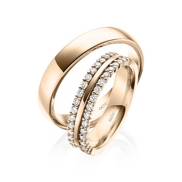 Set klassieke Memoire-trouwringen in Signature Gold 585 half gezet met in totaal 0,51 ct. tw/si van acredo - A-2110-11 Set klassieke Memoire-trouwringen in Signature Gold 585 half gezet met in totaal 0,51 ct. tw/si van acredo - A-2110-11