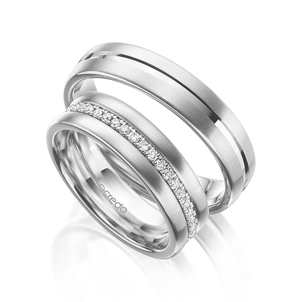Set Klassieke Memoire-trouwringen in witgoud 14 kt. volledig gezet met in totaal 0,39 ct. tw/si van acredo - A-2102-2 Set Klassieke Memoire-trouwringen in witgoud 14 kt. volledig gezet met in totaal 0,39 ct. tw/si van acredo - A-2102-2