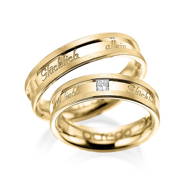 Set Klassieke trouwringen in geelgoud 14 kt. met in totaal 0,1 ct. Princess-Diamant tw/si van acredo - A-1049-3 Set Klassieke trouwringen in geelgoud 14 kt. met in totaal 0,1 ct. Princess-Diamant tw/si van acredo - A-1049-3