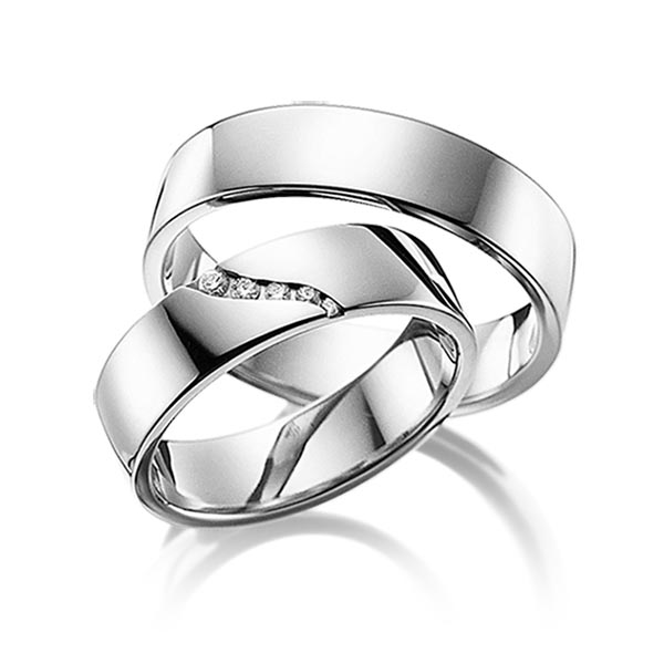 Set klassieke trouwringen in palladium 14 kt. met in totaal 0,058 ct. Briljant tw/si van acredo - A-6005-2 Set klassieke trouwringen in palladium 14 kt. met in totaal 0,058 ct. Briljant tw/si van acredo - A-6005-2