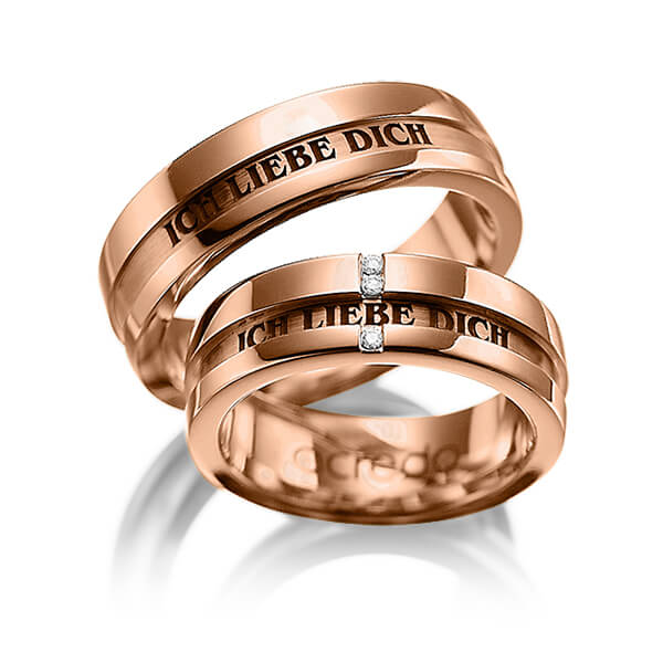 Set Klassieke trouwringen in roodgoud 14 kt. met in totaal 0,03 ct. Briljant tw/si van acredo - A-1032-10 Set Klassieke trouwringen in roodgoud 14 kt. met in totaal 0,03 ct. Briljant tw/si van acredo - A-1032-10