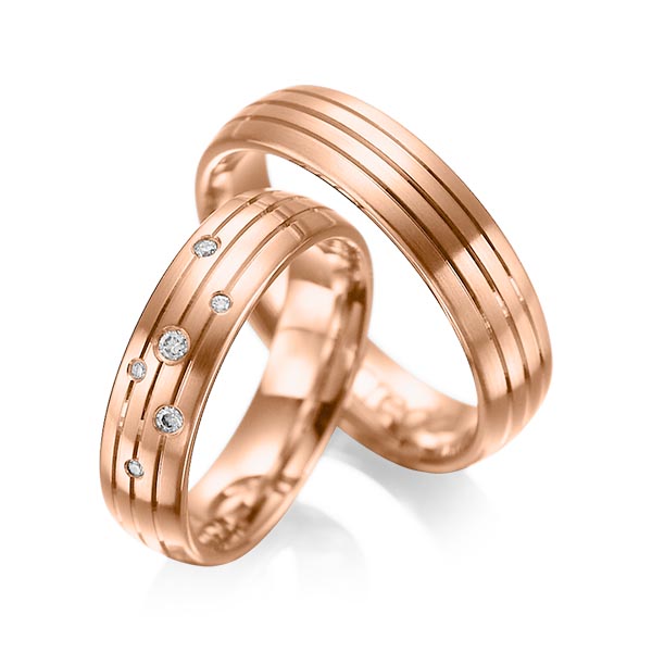 Set Klassieke trouwringen in roodgoud 14 kt. met in totaal 0,055 ct. Briljant tw/si van acredo - A-1016-6 Set Klassieke trouwringen in roodgoud 14 kt. met in totaal 0,055 ct. Briljant tw/si van acredo - A-1016-6