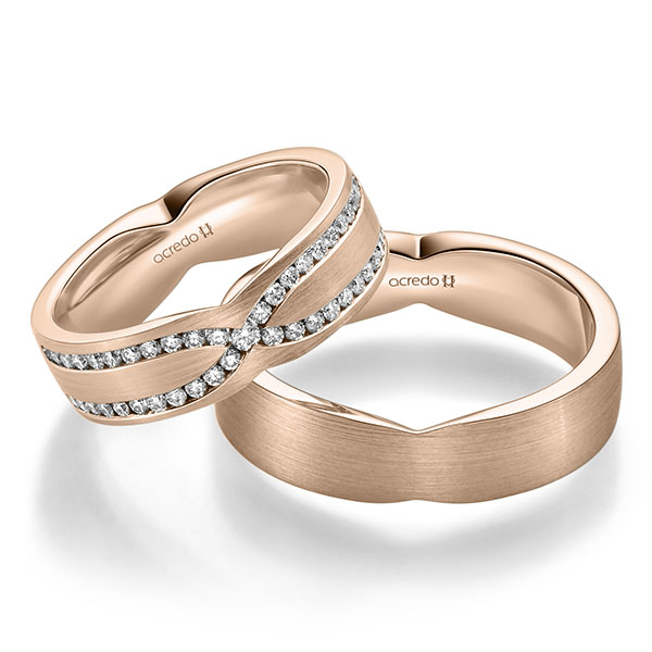 Set Klassieke trouwringen in roodgoud 14 kt. met in totaal 0,46 ct. Briljant tw/si van acredo - A-2352-6 Set Klassieke trouwringen in roodgoud 14 kt. met in totaal 0,46 ct. Briljant tw/si van acredo - A-2352-6