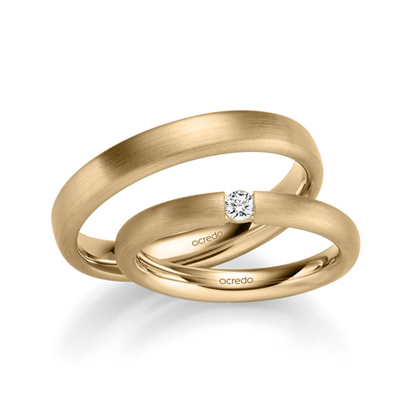 Set klassieke trouwringen in roségoud 14 kt. met in totaal 0,08 ct. Briljant tw/si van acredo - A-1051-12 Set klassieke trouwringen in roségoud 14 kt. met in totaal 0,08 ct. Briljant tw/si van acredo - A-1051-12