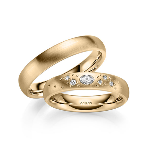 Set klassieke trouwringen in roségoud 14 kt. met in totaal 0,146 ct. Briljant tw/si tw,vs van acredo - A-2130-3 Set klassieke trouwringen in roségoud 14 kt. met in totaal 0,146 ct. Briljant tw/si tw,vs van acredo - A-2130-3