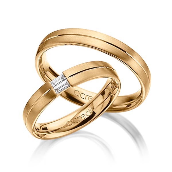 Set Klassieke trouwringen in roségoud 14 kt. met in totaal 0,1 ct. Baguette-Diamant tw,vs van acredo - A-1293-5 Set Klassieke trouwringen in roségoud 14 kt. met in totaal 0,1 ct. Baguette-Diamant tw,vs van acredo - A-1293-5