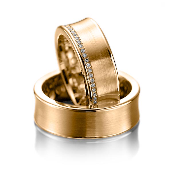 Set klassieke trouwringen in roségoud 14 kt. met in totaal 0,28 ct. Briljant tw/si van acredo - A-1058-5 Set klassieke trouwringen in roségoud 14 kt. met in totaal 0,28 ct. Briljant tw/si van acredo - A-1058-5