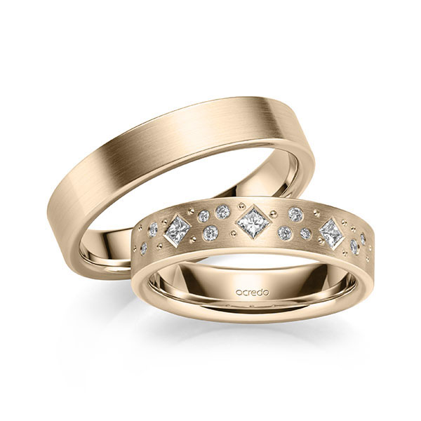 Set klassieke trouwringen in Signature Gold 585 met in totaal 0,226 ct. Briljant & Princess-Diamant tw/si van acredo - A-2129-6 Set klassieke trouwringen in Signature Gold 585 met in totaal 0,226 ct. Briljant & Princess-Diamant tw/si van acredo - A-2129-6