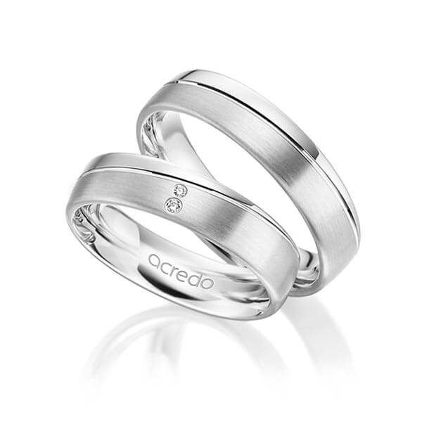 Set Klassieke trouwringen in witgoud 14 kt. met in totaal 0,013 ct. Briljant tw/si van acredo - A-3008-7 Set Klassieke trouwringen in witgoud 14 kt. met in totaal 0,013 ct. Briljant tw/si van acredo - A-3008-7