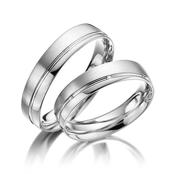 Set Klassieke trouwringen in witgoud 14 kt. met in totaal 0,035 ct. Briljant tw/si van acredo - A-3016-5 Set Klassieke trouwringen in witgoud 14 kt. met in totaal 0,035 ct. Briljant tw/si van acredo - A-3016-5